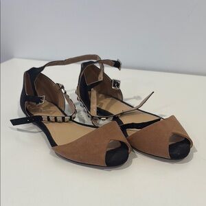 Zara Brown and Black Leather Loafers with Ankle Strap - Never worn